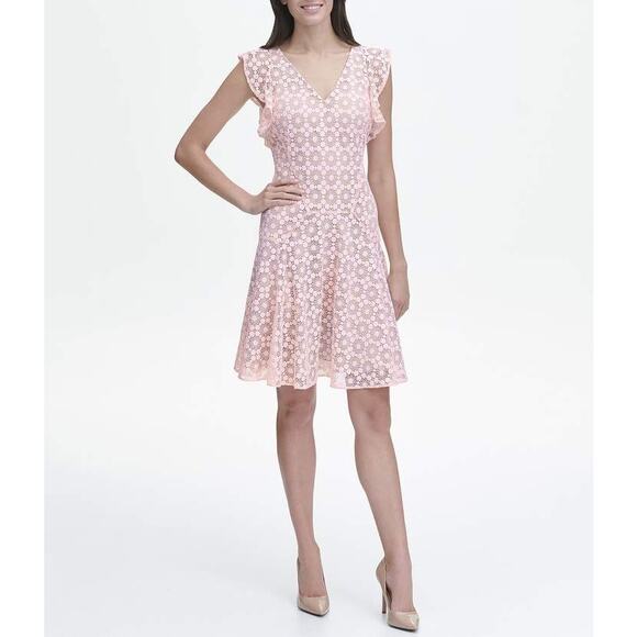 Tommy Hilfiger Pink Floral Lace Fit & Flare Dress | Size 6 - Picture 1 of 6